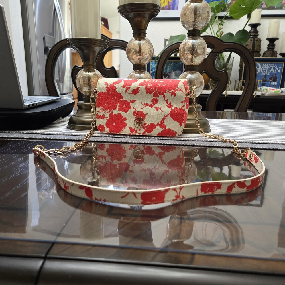 Tory Burch Red and Cream Floral Clutch